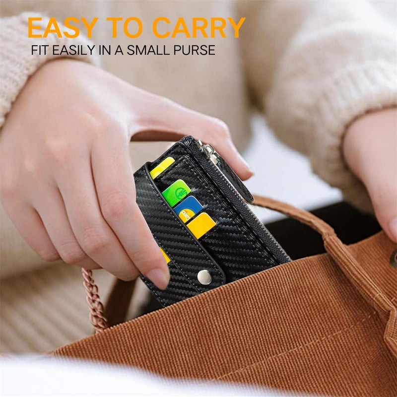 Huztencor Credit Card Holder for Women RFID Small Wallet Women Slim - Multi Zipper Card Case with Keychain Wine Red - Image 5