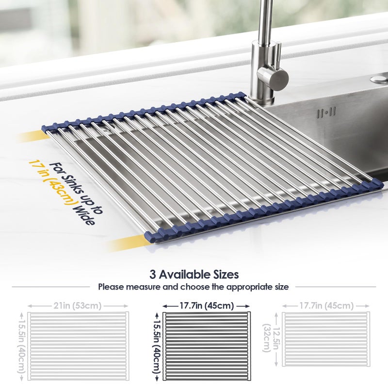 Tomorotec 17.7" x 15.5" Roll Up Dish Drying Rack Over Sink Drying Rack Sink Cover Kitchen Sink Accessories Gadget Multipurpose Organizer Foldable Stainless Steel Drainer - Image 4