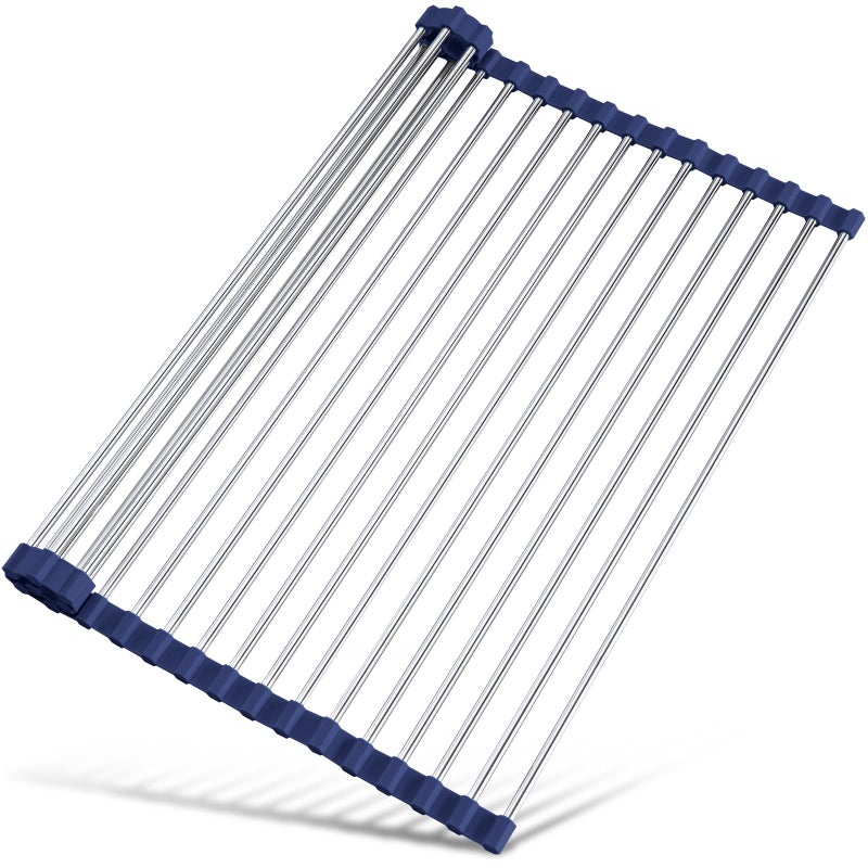 Tomorotec 17.7" x 15.5" Roll Up Dish Drying Rack Over Sink Drying Rack Sink Cover Kitchen Sink Accessories Gadget Multipurpose Organizer Foldable Stainless Steel Drainer - Image 1