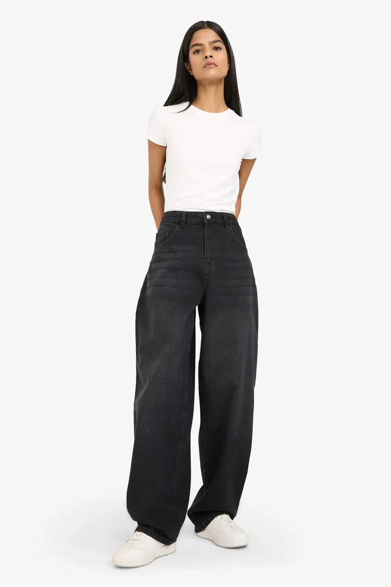 ديفاكتو 100% Cotton Baggy Fit High Waist Long Jeans