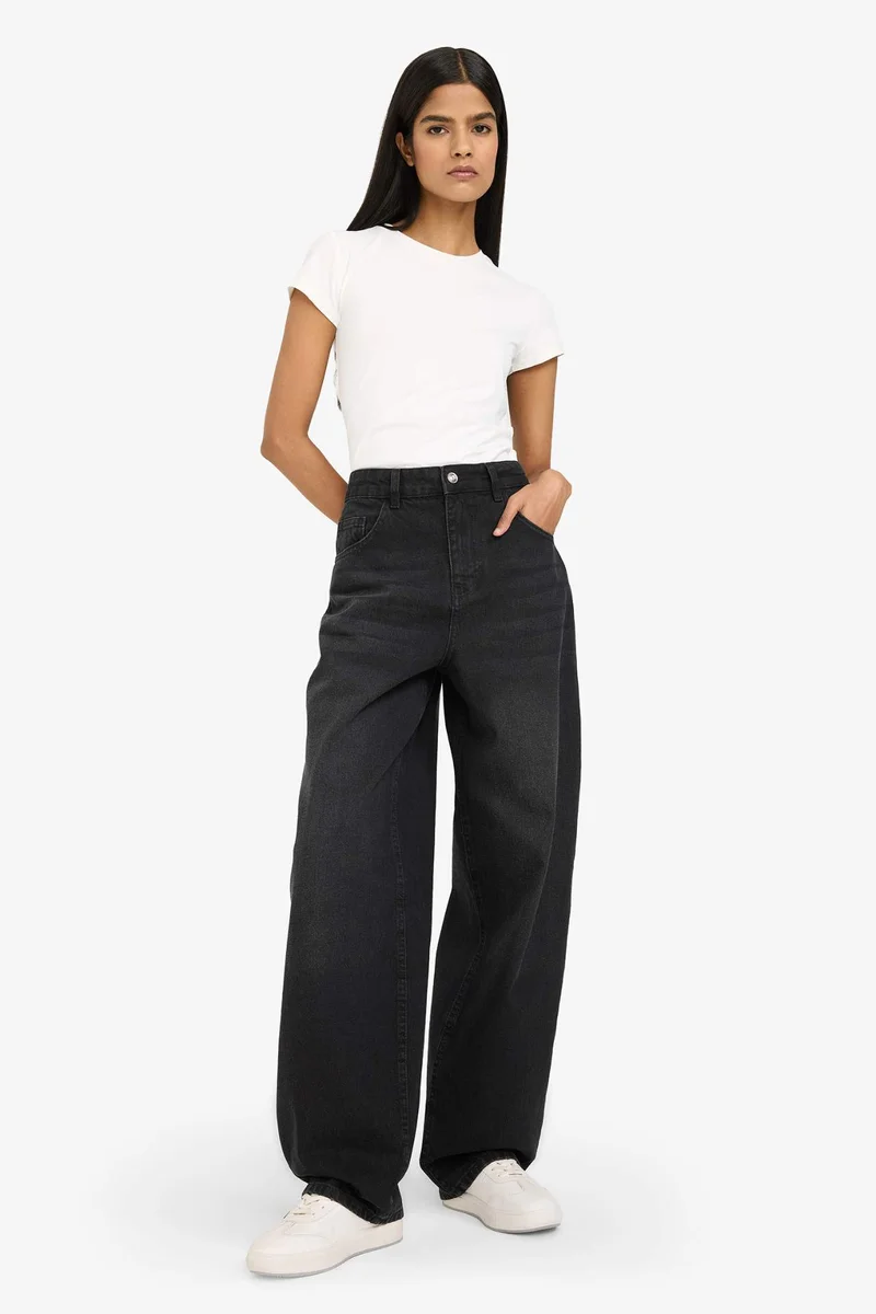ديفاكتو 100% Cotton Baggy Fit High Waist Long Jeans