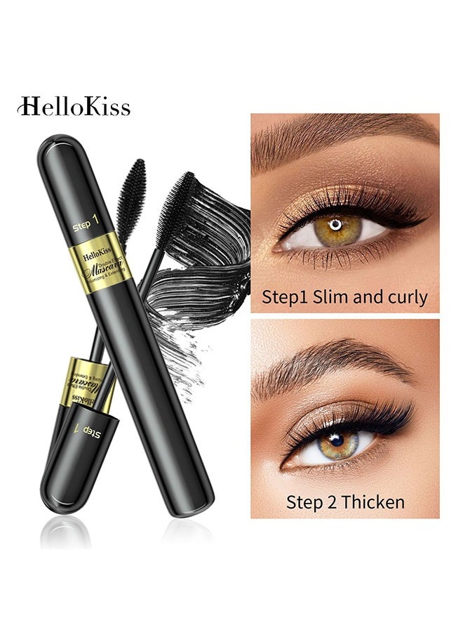 HelloKiss Double Effect Mascara- Volumizing & Extending 2 In 1 4D Mascara for 5x Natural Lengthening and Thickening Effect Stereotyped Waterproof Thick Elongated Curled Non Smudged Primer Mascara  - Image 1