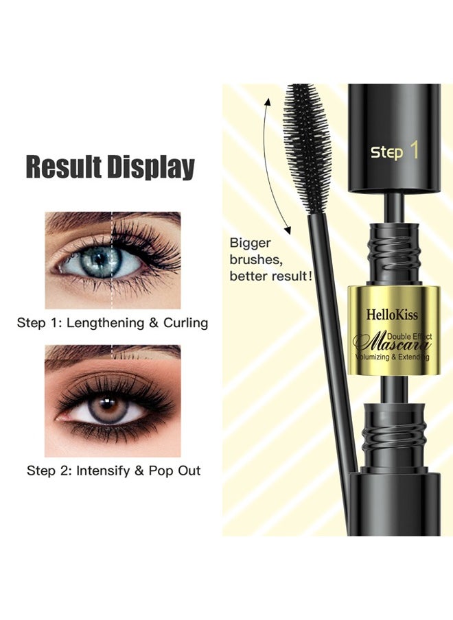 HelloKiss Double Effect Mascara- Volumizing & Extending 2 In 1 4D Mascara for 5x Natural Lengthening and Thickening Effect Stereotyped Waterproof Thick Elongated Curled Non Smudged Primer Mascara  - Image 3
