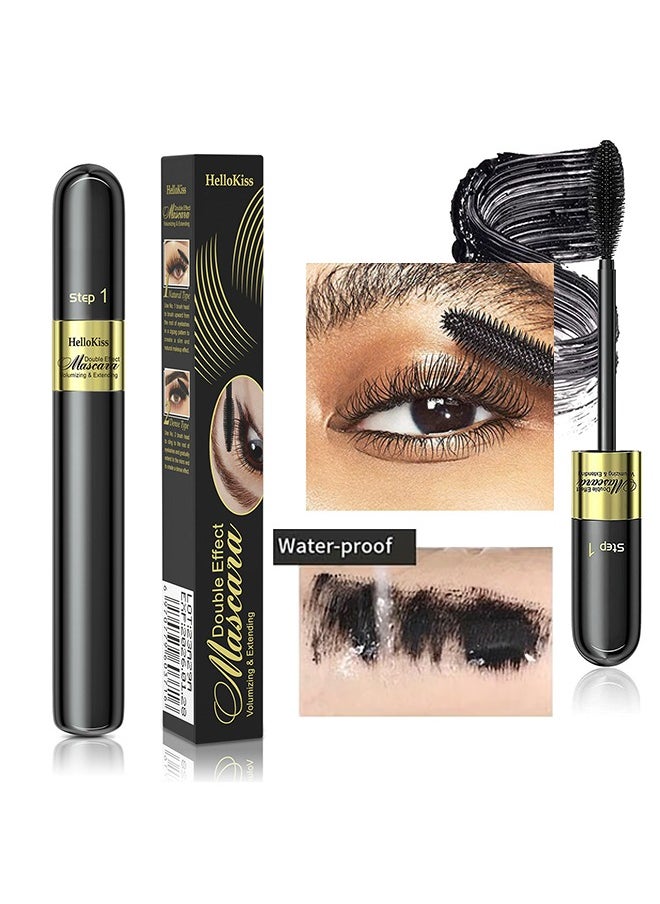 HelloKiss Double Effect Mascara- Volumizing & Extending 2 In 1 4D Mascara for 5x Natural Lengthening and Thickening Effect Stereotyped Waterproof Thick Elongated Curled Non Smudged Primer Mascara  - Image 2