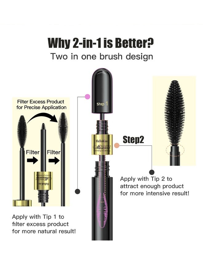 HelloKiss Double Effect Mascara- Volumizing & Extending 2 In 1 4D Mascara for 5x Natural Lengthening and Thickening Effect Stereotyped Waterproof Thick Elongated Curled Non Smudged Primer Mascara  - Image 5