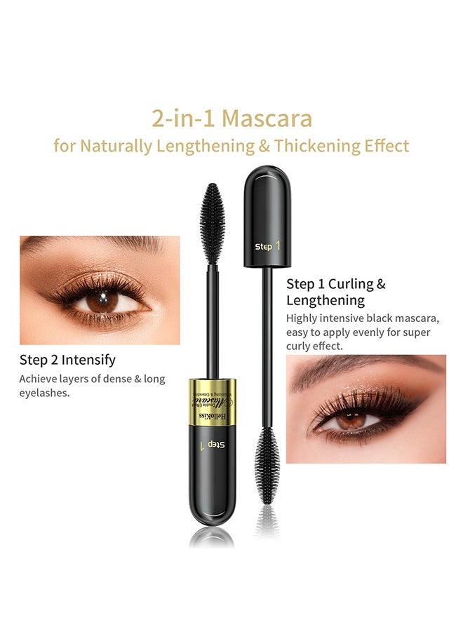 HelloKiss Double Effect Mascara- Volumizing & Extending 2 In 1 4D Mascara for 5x Natural Lengthening and Thickening Effect Stereotyped Waterproof Thick Elongated Curled Non Smudged Primer Mascara  - Image 4