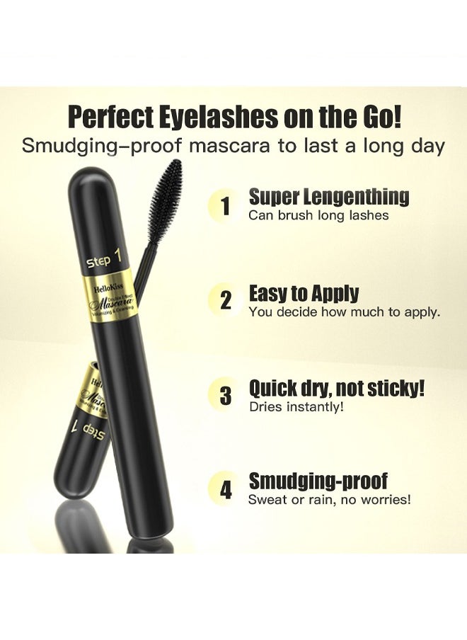 HelloKiss - Double Effect Mascara- Volumizing & Extending 2 In 1 4D Mascara for 5x Natural Lengthening and Thickening Effect Stereotyped Waterproof Thick Elongated Curled Non Smudged Primer Mascara - Image 1