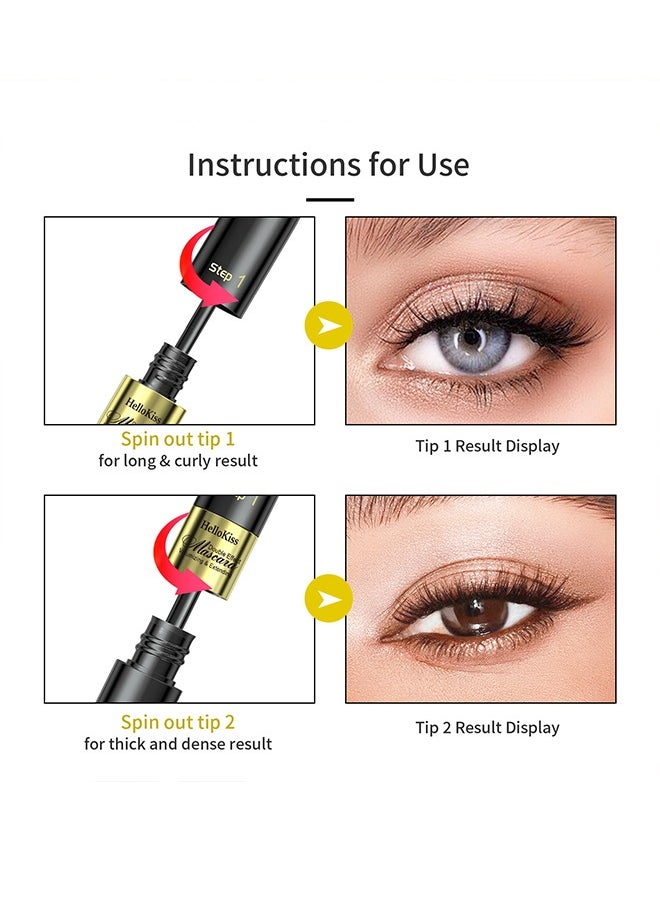 HelloKiss - Double Effect Mascara- Volumizing & Extending 2 In 1 4D Mascara for 5x Natural Lengthening and Thickening Effect Stereotyped Waterproof Thick Elongated Curled Non Smudged Primer Mascara - Image 1