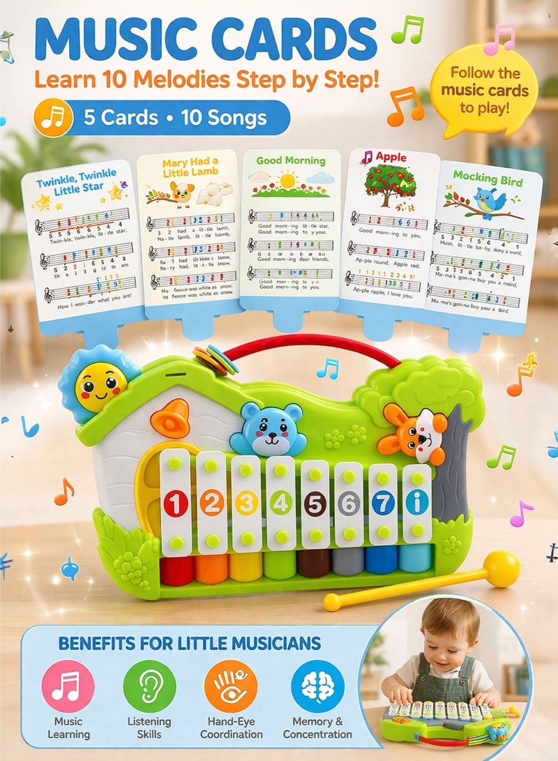 Oobidoo 2-in-1 Kids Musical Piano & Xylophone Toy 8 Key Educational Music Instrument for Toddlers Baby Learning Keyboard with Number Keys Melody Cards Hammer Play Montessori Early Development Toy for Boys Girls 6 Months Plus - Image 2