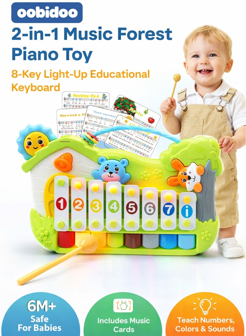 Oobidoo 2-in-1 Kids Musical Piano & Xylophone Toy 8 Key Educational Music Instrument for Toddlers Baby Learning Keyboard with Number Keys Melody Cards Hammer Play Montessori Early Development Toy for Boys Girls 6 Months Plus - Image 1