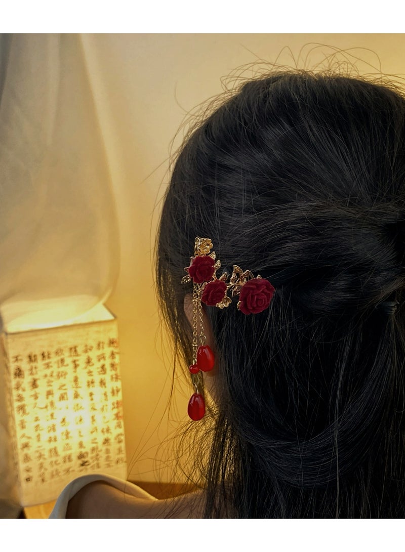 LLASIDO Set of  Hair Sticks Vintage Wooden Hair Clips Flower Hair Chopsticks Handmade Wooden Hair Clips Classic Hair Accessories Women's Long Curly Hair Classic - Image 2