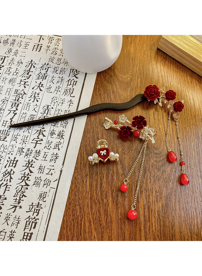 LLASIDO Set of  Hair Sticks Vintage Wooden Hair Clips Flower Hair Chopsticks Handmade Wooden Hair Clips Classic Hair Accessories Women's Long Curly Hair Classic - Image 3