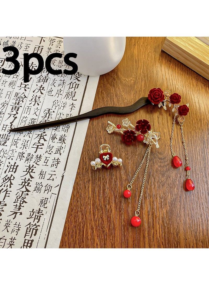 LLASIDO Set of  Hair Sticks Vintage Wooden Hair Clips Flower Hair Chopsticks Handmade Wooden Hair Clips Classic Hair Accessories Women's Long Curly Hair Classic - Image 1