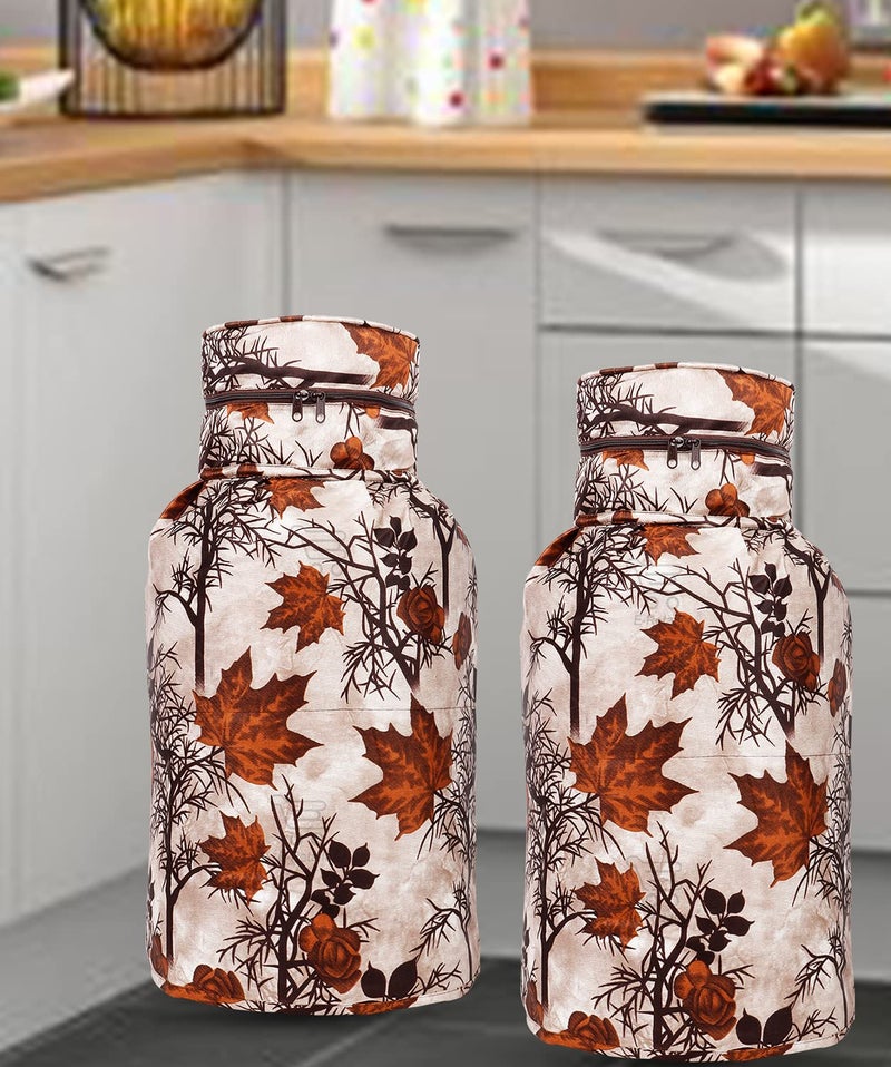E-Retailer ERetailer Polyester 3Layered LPG Gas Cylinder Covers with Zip Enclosure Pack of 2 ColorFloral Brown Size 26x14 Inch - Image 1