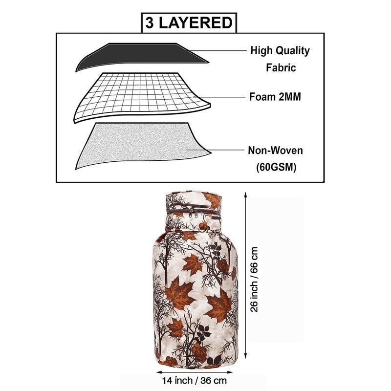 E-Retailer ERetailer Polyester 3Layered LPG Gas Cylinder Covers with Zip Enclosure Pack of 2 ColorFloral Brown Size 26x14 Inch - Image 2