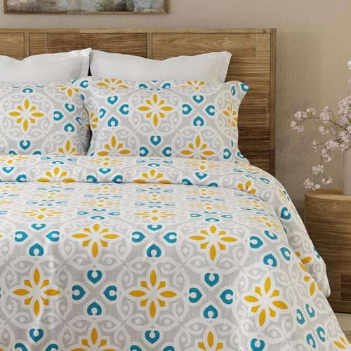 Layers Emaline 100% Cotton Double Bedsheet Set (Oeko Tex Certified) | 1 Double Cotton Bedsheet & 2 Pillow Covers | Breathable & Anti-Wrinkle | 144 TC | (Tile Print, Multicolor) - Image 5
