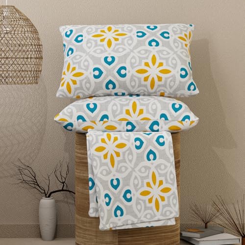 Layers Emaline 100% Cotton Double Bedsheet Set (Oeko Tex Certified) | 1 Double Cotton Bedsheet & 2 Pillow Covers | Breathable & Anti-Wrinkle | 144 TC | (Tile Print, Multicolor) - Image 1
