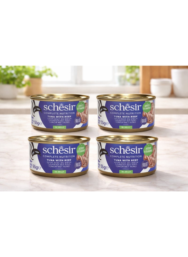 شيسر طعام القطط البالغة من شيزير - تونيتو مع شرائح اللحم البقري الحقيقي في الجيلي، وجبة رطبة طبيعية غنية بالبروتين وخالية من المواد الحافظة والألوان الاصطناعية - Image 1