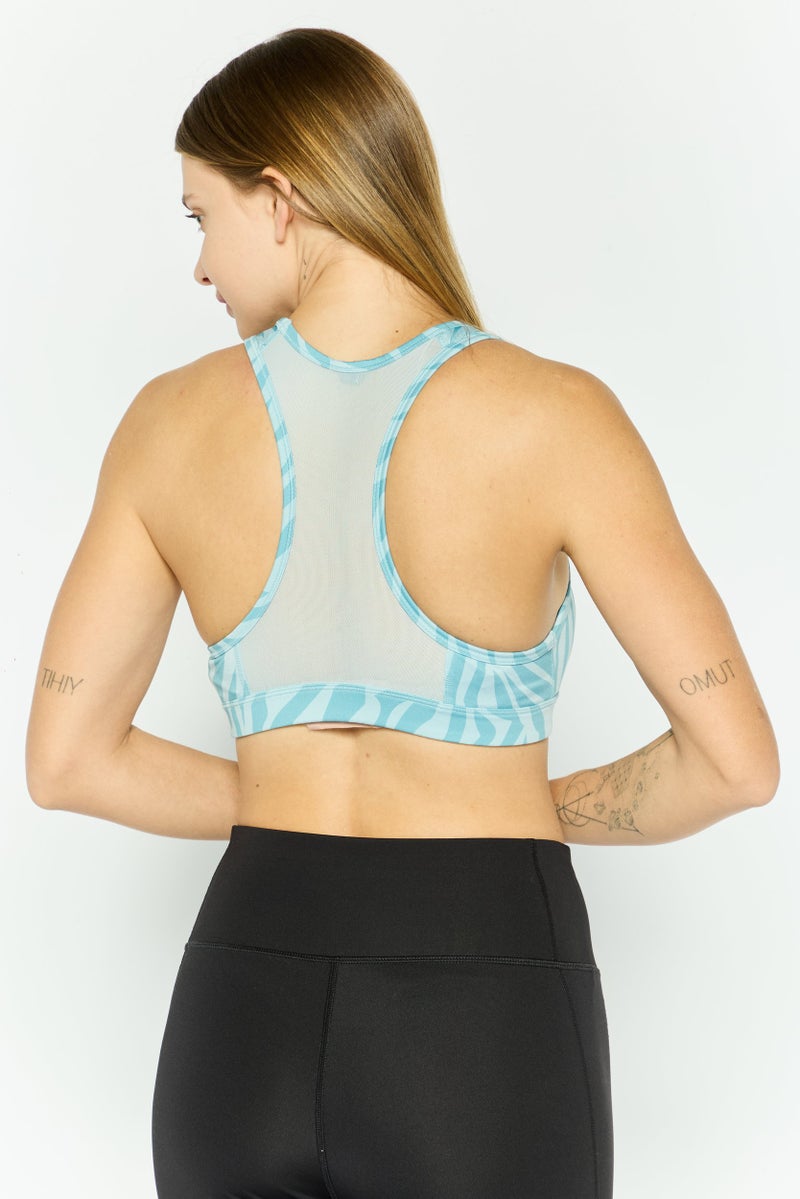 PUMA Women Allover Print Padded Sports Bra, Turquoise - Image 2