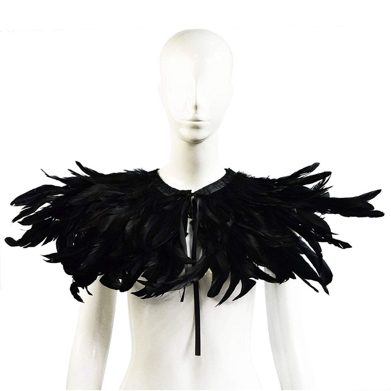 L'VOW Black Feather Shrug Cape Shawl Collar Halloween Costumes for Women (Black-004) - Image 3