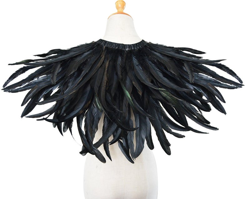 L'VOW Black Feather Shrug Cape Shawl Collar Halloween Costumes for Women (Black-004) - Image 5