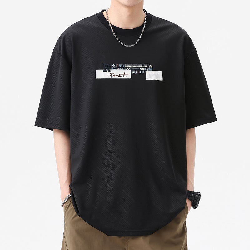 Ice Silk Short-Sleeved T-Shirt for Men 2025 New Trendy Brand Quick-Drying Thin Breathable Design Half-Sleeve - Image 2