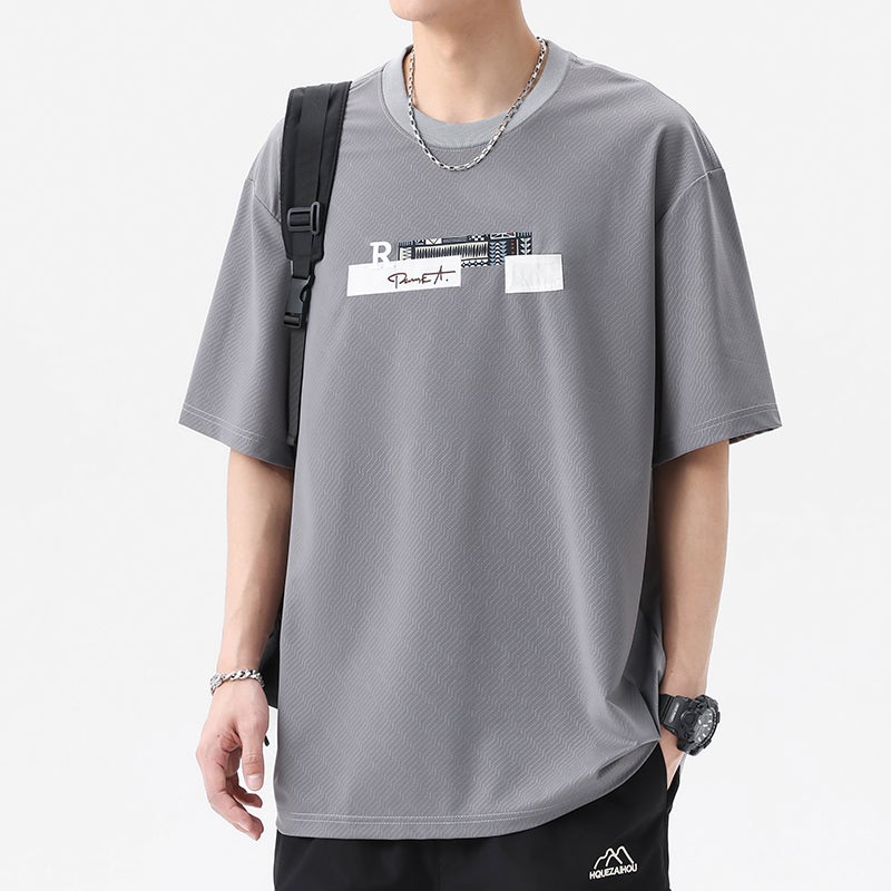 Ice Silk Short-Sleeved T-Shirt for Men 2025 New Trendy Brand Quick-Drying Thin Breathable Design Half-Sleeve - Image 4