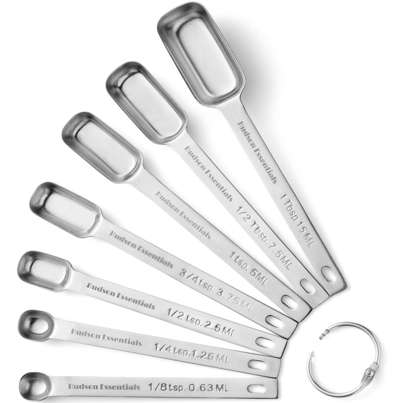Hudson Essentials Stainless Steel Measuring Spoons Set for Dry or Liquid - Fits in Spice Jars - Set of 7 - Image 1
