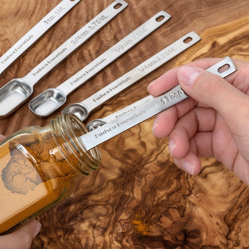 Hudson Essentials Stainless Steel Measuring Spoons Set for Dry or Liquid - Fits in Spice Jars - Set of 7 - Image 3