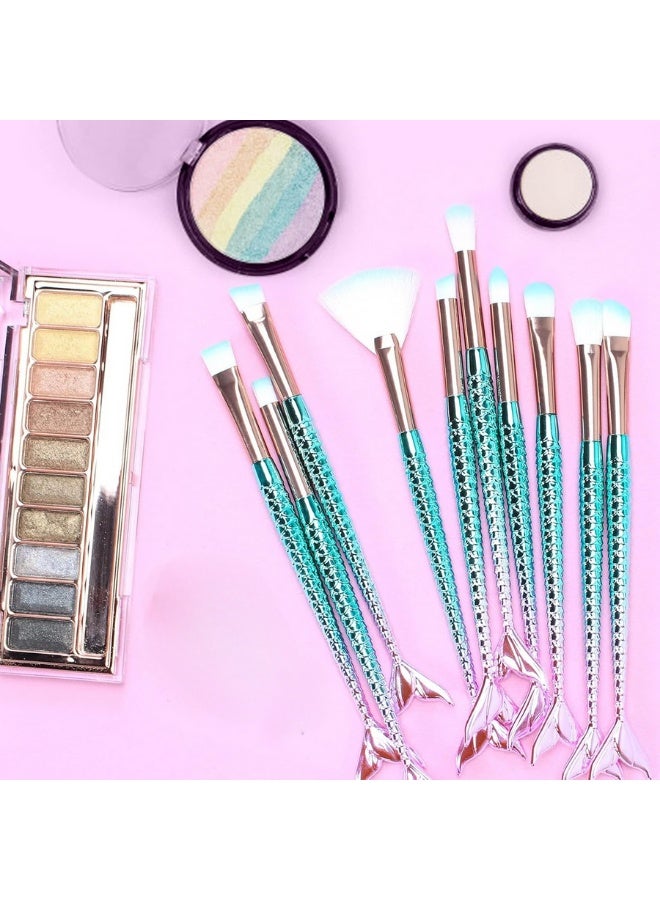 طقم فرش مكياج 8 قطع بتصميم ذيل حورية البحر الملون - فرش أساس، حواجب، وبلشر عالية الجودة | هدايا مثالية للكريسماس، عيد الميلاد، أو حشو سلال عيد الفصح والمراهقات. - Image 5