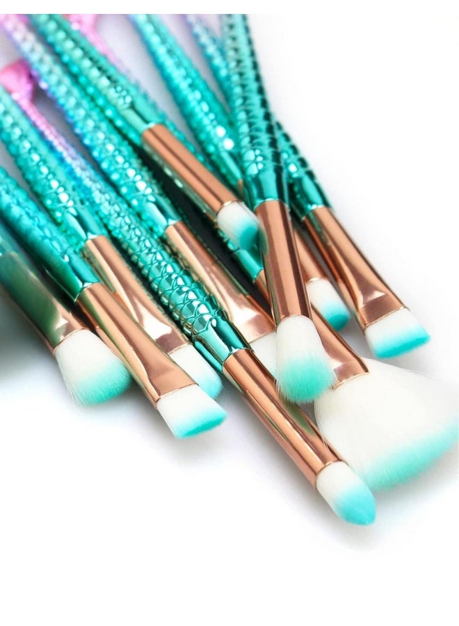 طقم فرش مكياج 8 قطع بتصميم ذيل حورية البحر الملون - فرش أساس، حواجب، وبلشر عالية الجودة | هدايا مثالية للكريسماس، عيد الميلاد، أو حشو سلال عيد الفصح والمراهقات. - Image 2