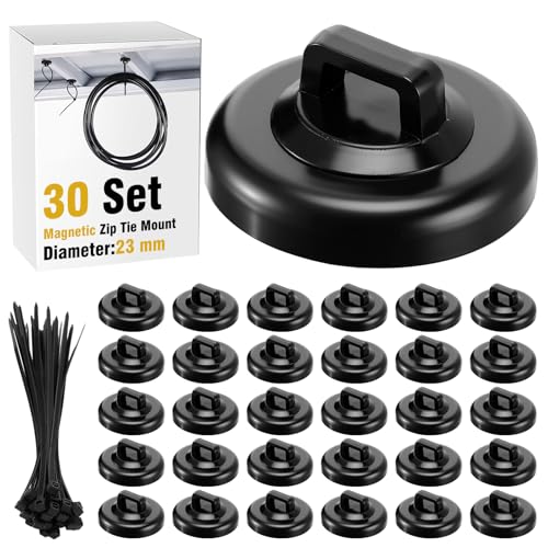 Leinuosen 30 Set Magnetic Zip Tie Mount and Nylon Cable Ties 23 mm Multipurpose Wire Cable Holder Mount Wire Clips Management Electrical Organization Supplies Black - Image 1