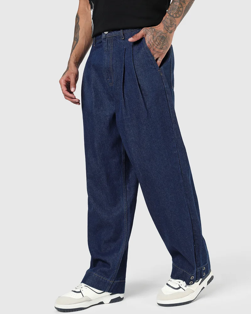 بيواكوف Men's Rinse Blue Baggy Fit Japanese Jeans