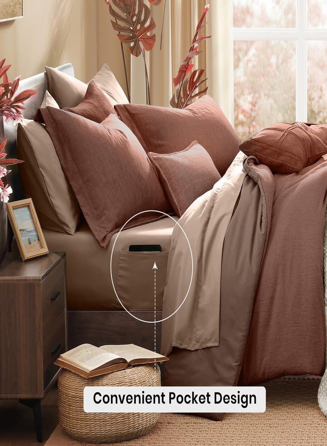 Monbix Twin XL Comforter Set Terracotta, Cationic Dyeing Bedding Set Reversible 5 Pieces, All Season Bed in a Bag with Comforter, Sheets, Pillowcase & Sham - Image 4