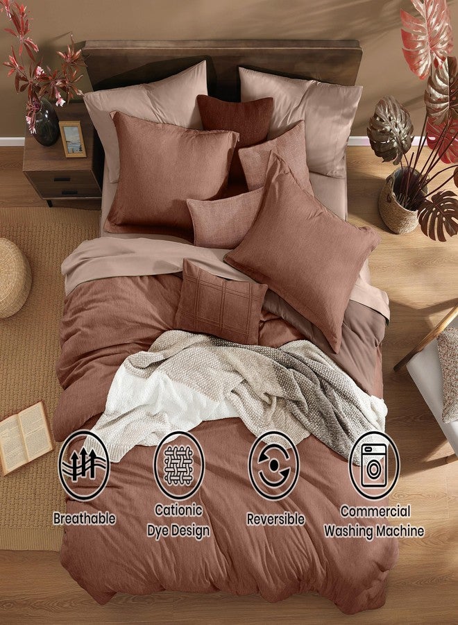 Monbix Twin XL Comforter Set Terracotta, Cationic Dyeing Bedding Set Reversible 5 Pieces, All Season Bed in a Bag with Comforter, Sheets, Pillowcase & Sham - Image 2