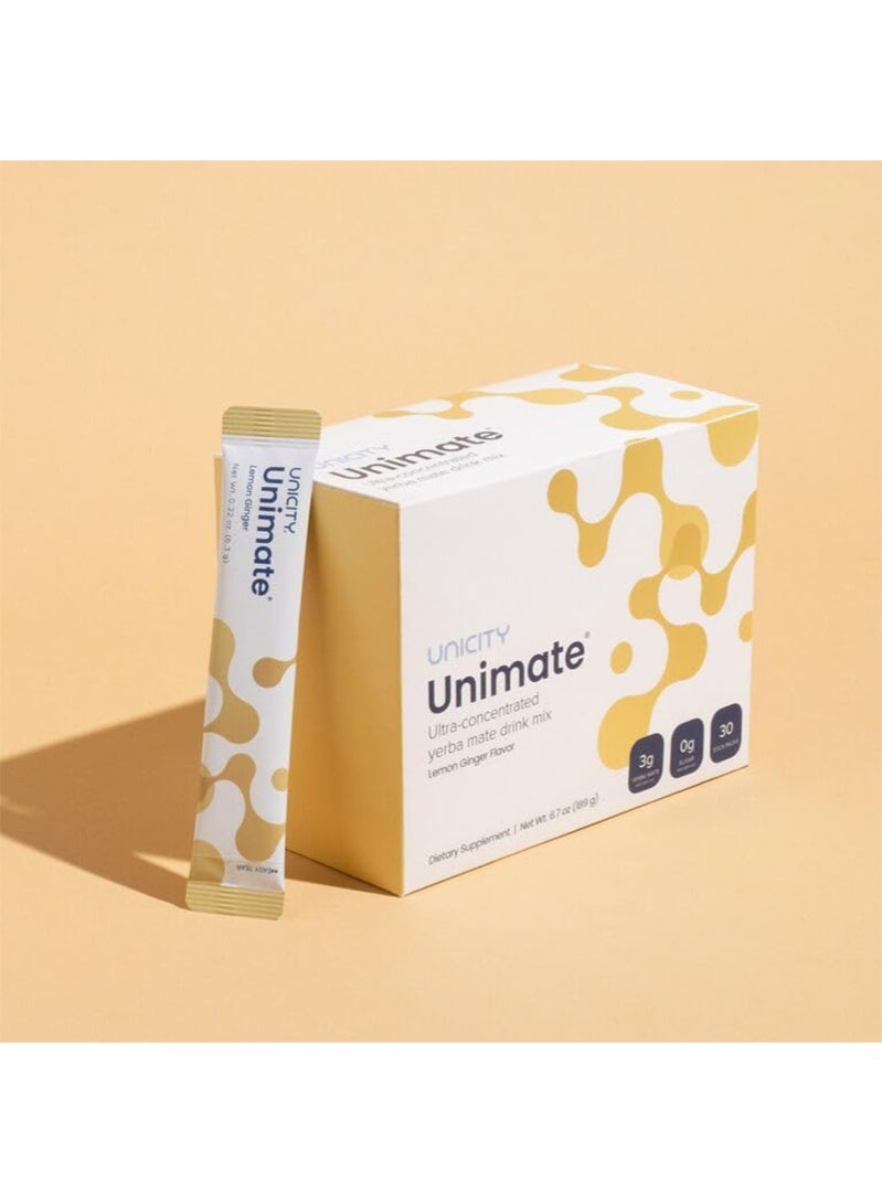 يونيسيتي عبوات UNICITY UNIMATE LEMON GINGER STICK - مذاق رائع - مزيج مشروب يربا ماتي فائق التركيز (30 عبوة) - Image 1