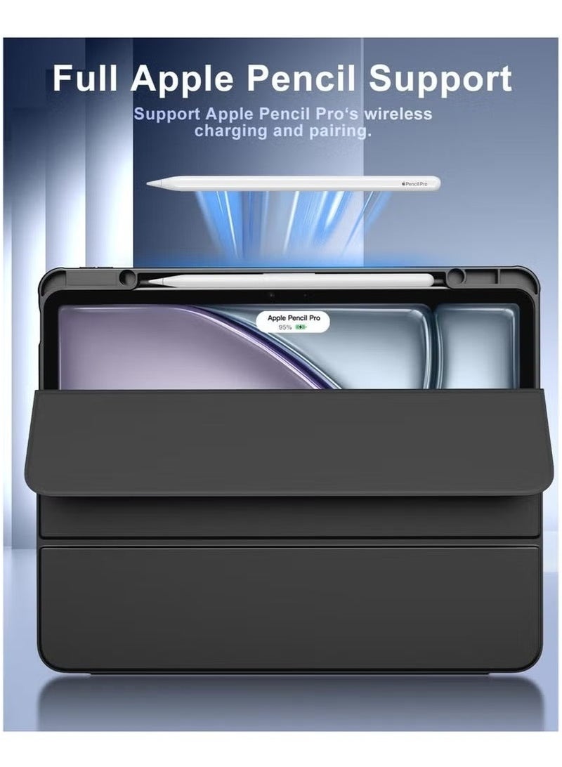 ELTRAZONE Protective Case for iPad Air 13-inch (M3/M2, 2025/2024) – Slim Stand Cover with Pencil Holder, Auto Wake/Sleep Function, Magnetic Closure & Clear Transparent Back Shell – Lightweight, Shockproof, and Scratch-Resistant – Premium Black Design  - Image 4