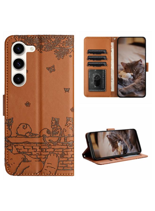 اس-توب جراب هاتف جلدي بنقشة قطة لهاتف Samsung Galaxy S23 مع حبل تعليق - Image 1