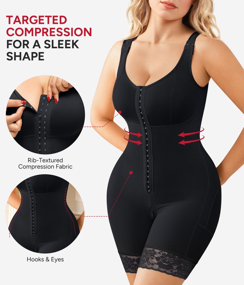 Nebility Fajas Colombianas Moldeadoras Shapewear for Women Tummy Control Postpartum Body Shaper Butt Lifter Bodysuit with Zipper Crotch(Black, Small) - Image 3