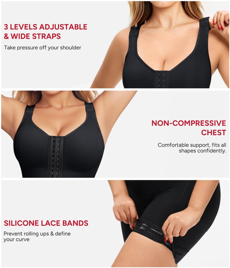 Nebility Fajas Colombianas Moldeadoras Shapewear for Women Tummy Control Postpartum Body Shaper Butt Lifter Bodysuit with Zipper Crotch(Black, Small) - Image 5