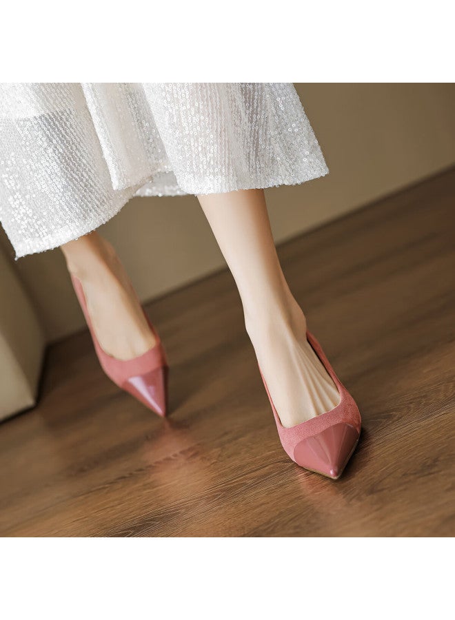 Dme Spring Autumn Simple Versatile Elegant Suede Splicing Gentle Lady Pointed Toe Stiletto Heels Women Shoes - Image 4