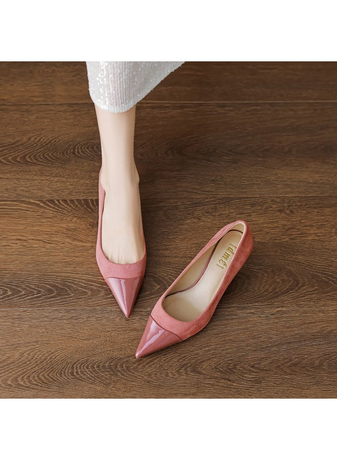 Dme Spring Autumn Simple Versatile Elegant Suede Splicing Gentle Lady Pointed Toe Stiletto Heels Women Shoes - Image 1