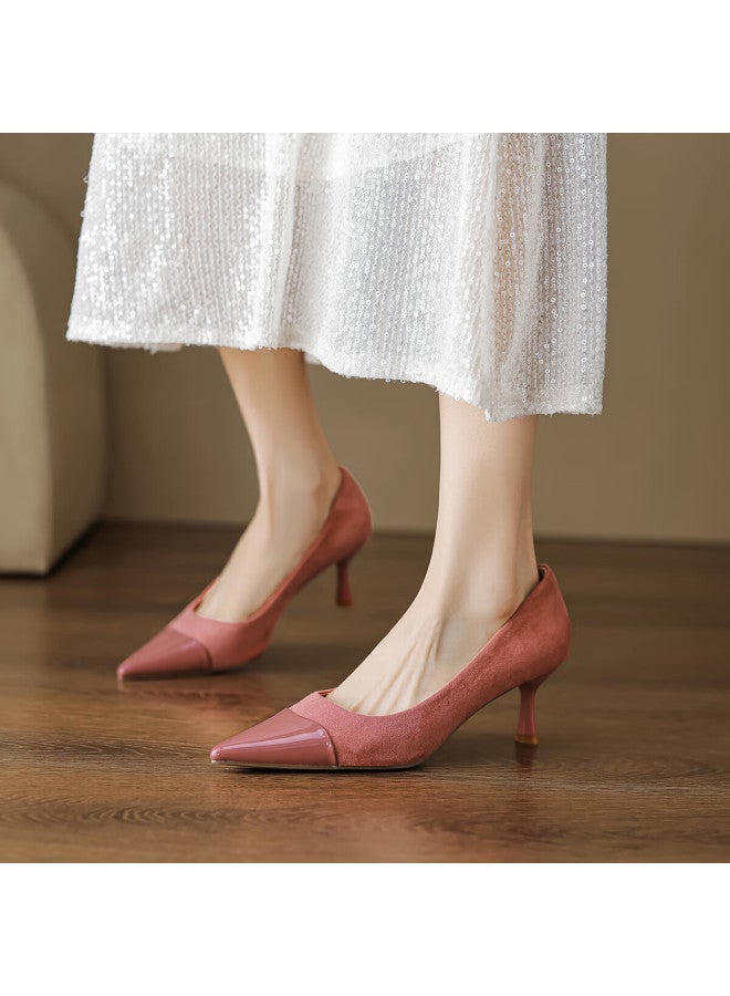 Dme Spring Autumn Simple Versatile Elegant Suede Splicing Gentle Lady Pointed Toe Stiletto Heels Women Shoes - Image 3