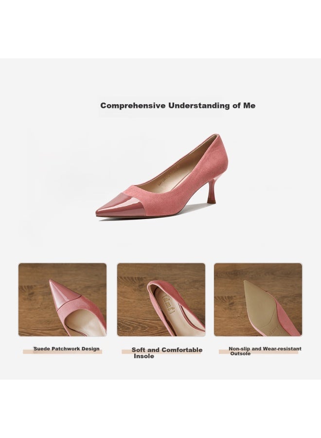 Dme Spring Autumn Simple Versatile Elegant Suede Splicing Gentle Lady Pointed Toe Stiletto Heels Women Shoes - Image 5