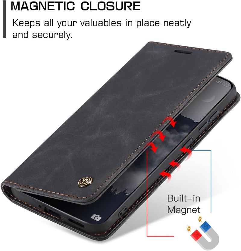 Cracedily Case for Xiaomi Redmi Note 15 Pro 5G Case, Premium Leather Flip Wallet Case with Card Slots and Horizontal Stand Function Magnet Coque Cover Protective Case for Note 15 Pro 5G, Black - Image 3