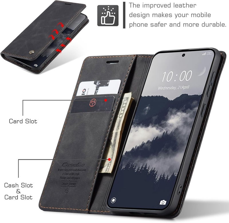 Cracedily Case for Xiaomi Redmi Note 15 Pro 5G Case, Premium Leather Flip Wallet Case with Card Slots and Horizontal Stand Function Magnet Coque Cover Protective Case for Note 15 Pro 5G, Black - Image 2