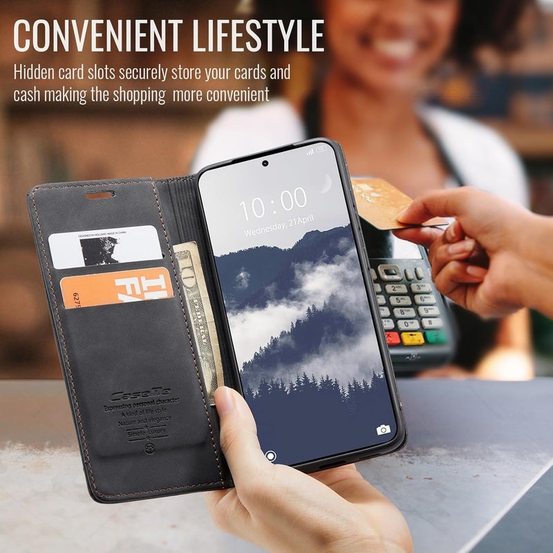 Cracedily Case for Xiaomi Redmi Note 15 Pro 5G Case, Premium Leather Flip Wallet Case with Card Slots and Horizontal Stand Function Magnet Coque Cover Protective Case for Note 15 Pro 5G, Black - Image 4