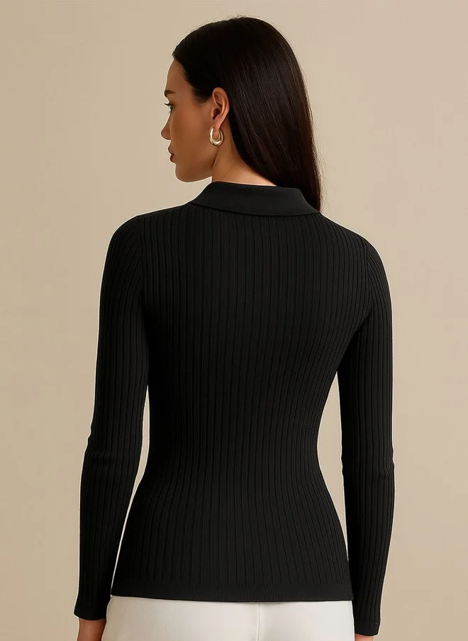 ساسافراس Black Striped Long Sleeve Cotton Top for Women