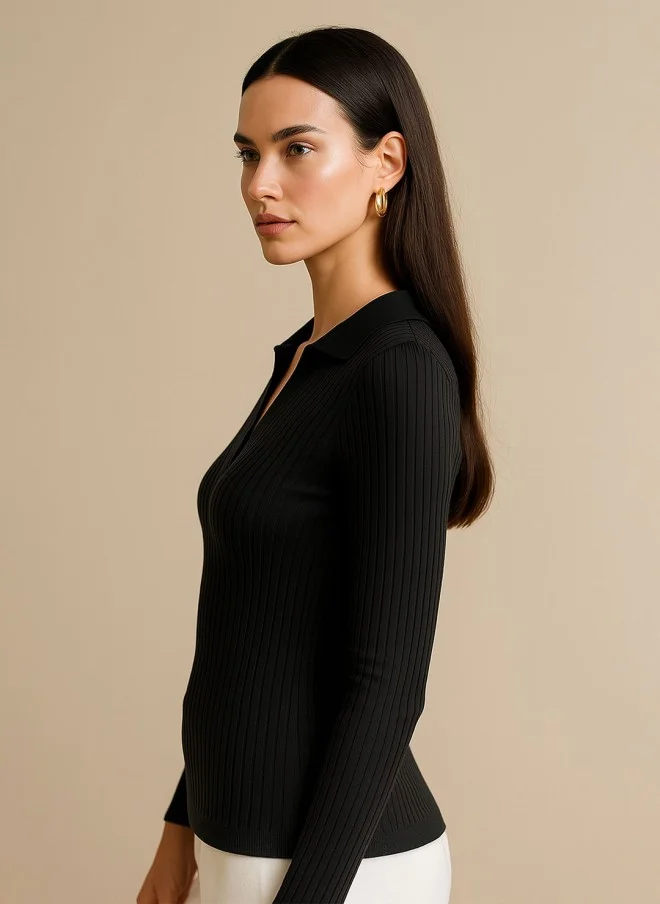 ساسافراس Black Striped Long Sleeve Cotton Top for Women