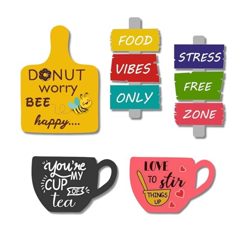 Accuprints Set of 5 Fridge Magnet Printed MDF | Wooden Tea Food Quotes Funny & Multipurpose | Office Magnets Magnetic Stickers for Refrigerator | House Warming Gift Item - Image 1